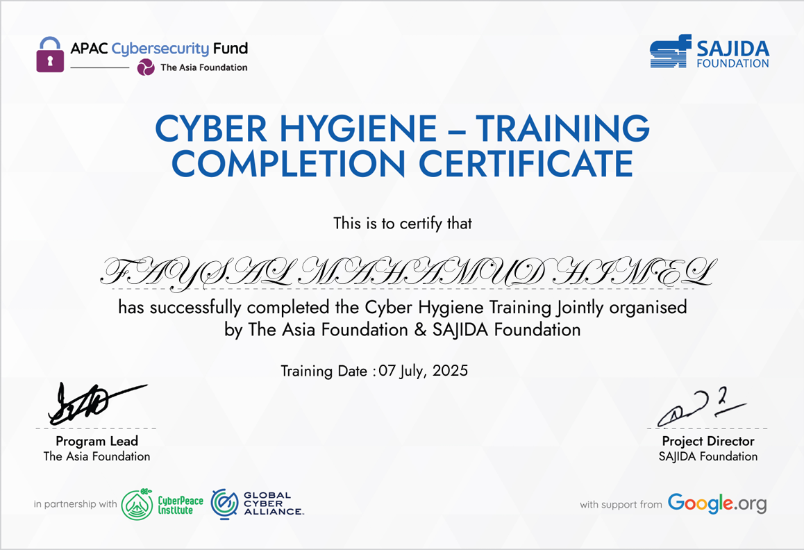 Cyber Hygiene Training certificate preview